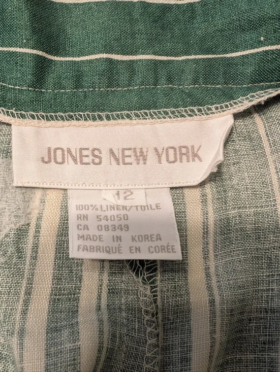 Vintage 80’s High Waist Walking Shorts Jorts 100% Linen Striped Green Ivory 12 - Picture 10 of 12